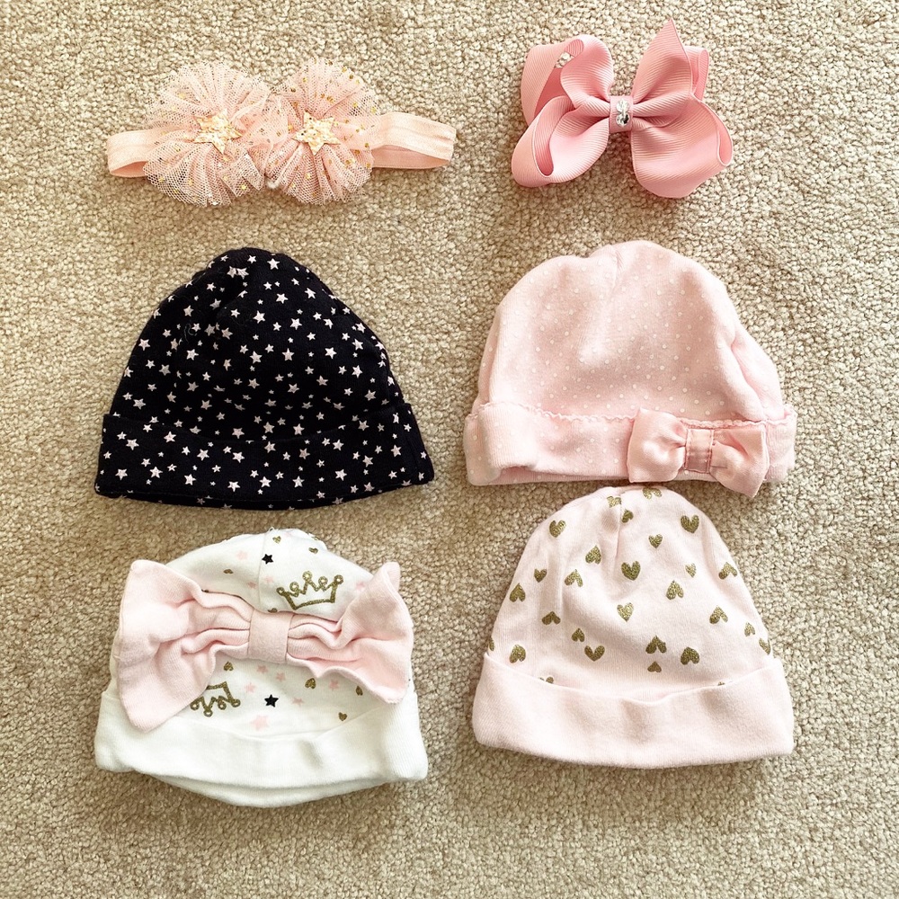 Bundle of Baby Girl pink hats & hair accessories